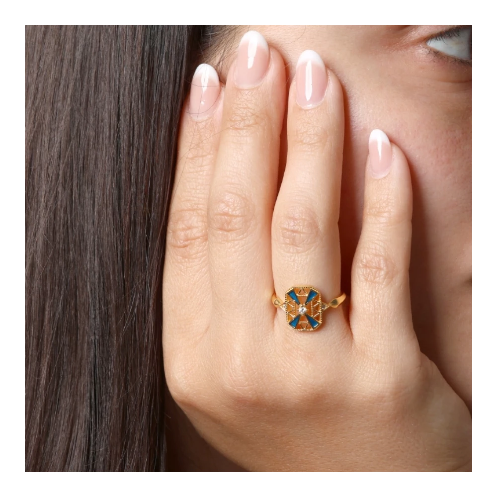 MOSAIC Anillo con baño de oro 18k