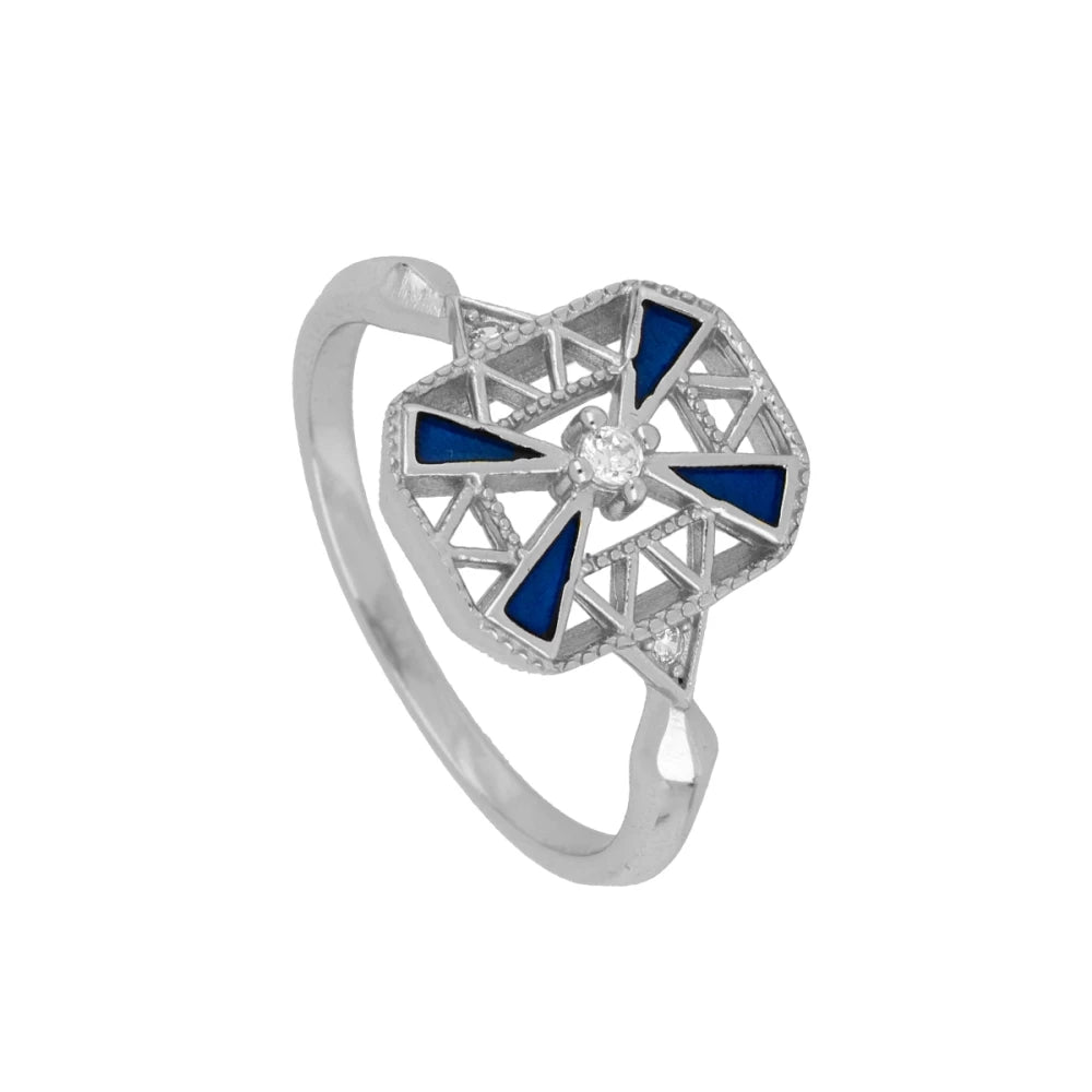 MOSAIC Anillo de plata rodiada