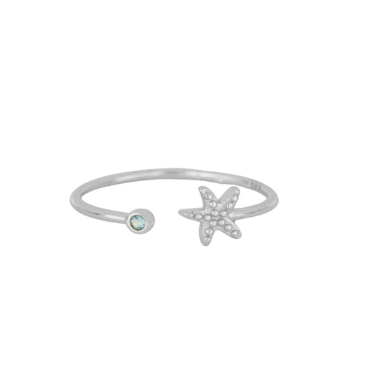 SEA STAR Anillo de plata rodiada
